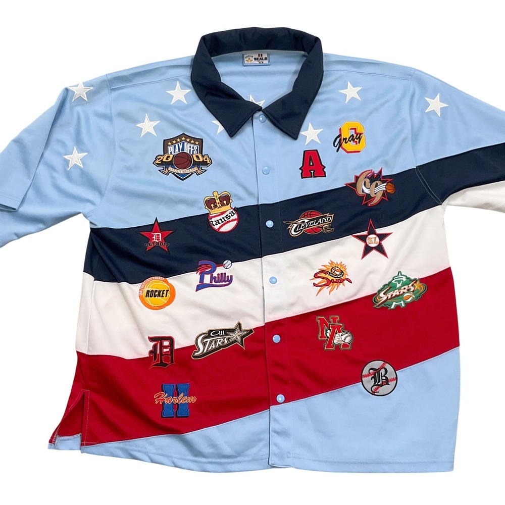 Harlem Seals Street League Shirt Men 3XL Blue Patches Stars Sports Jersey VTG‎
